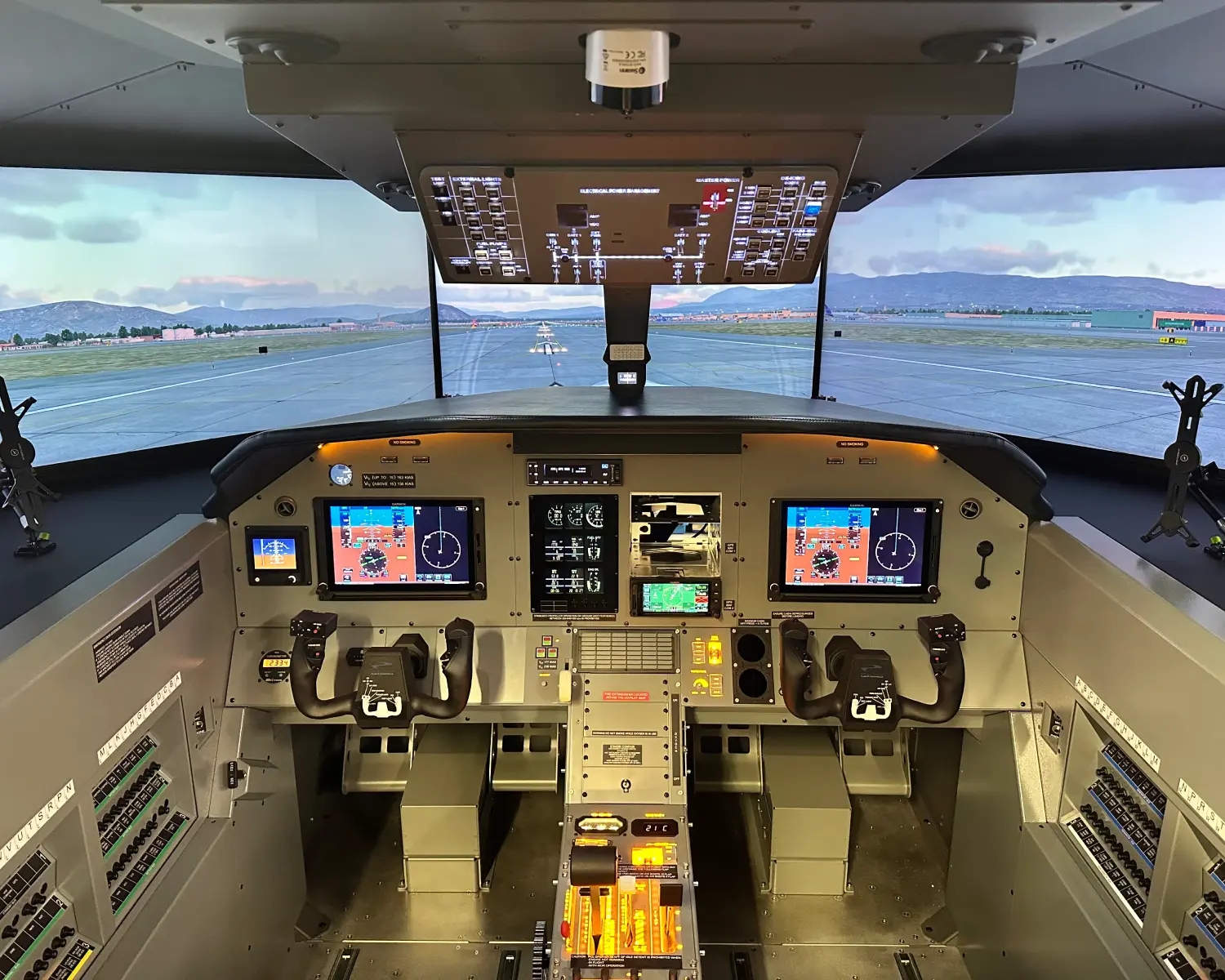 Inside cockpit of flight simulator